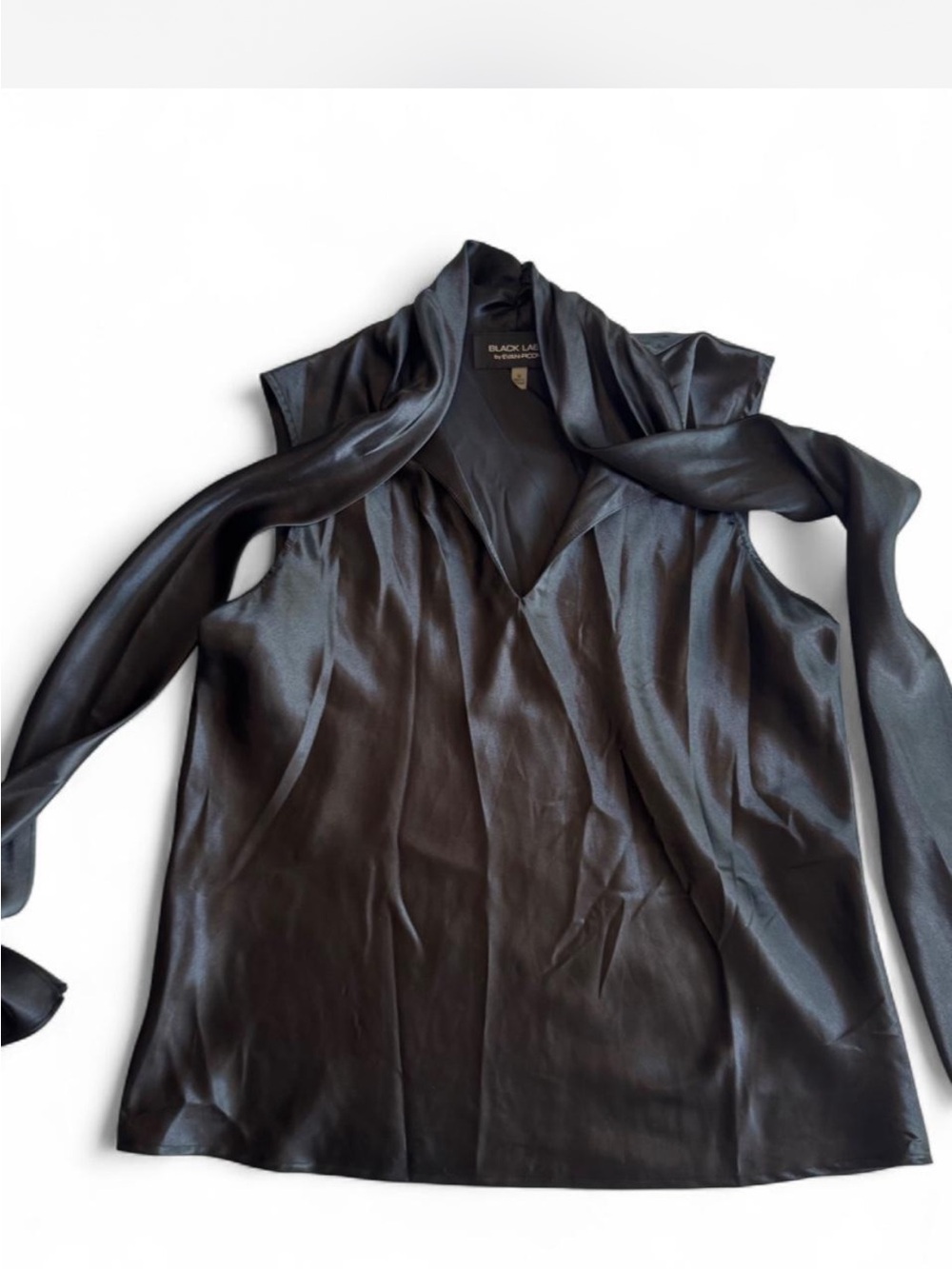 Black Label by Evan-Picone Black Satin Sleeveless Blouse